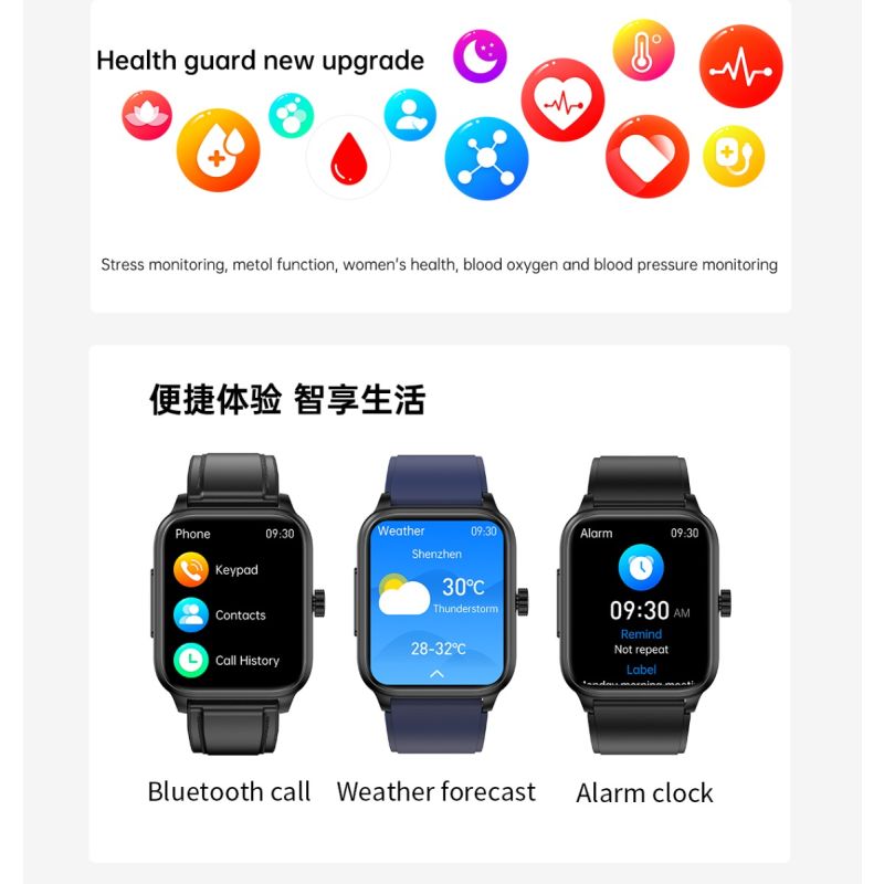 ET540 Smartwatch: Fitness Tracker m. Blodsukker, EKG, Blodtryk, Puls, Temp & Bluetooth Opkald