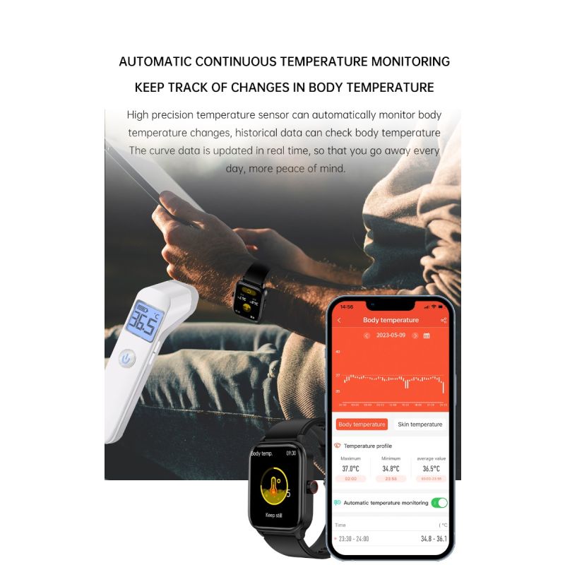 ET540 Smartwatch: Fitness Tracker m. Blodsukker, EKG, Blodtryk, Puls, Temp & Bluetooth Opkald