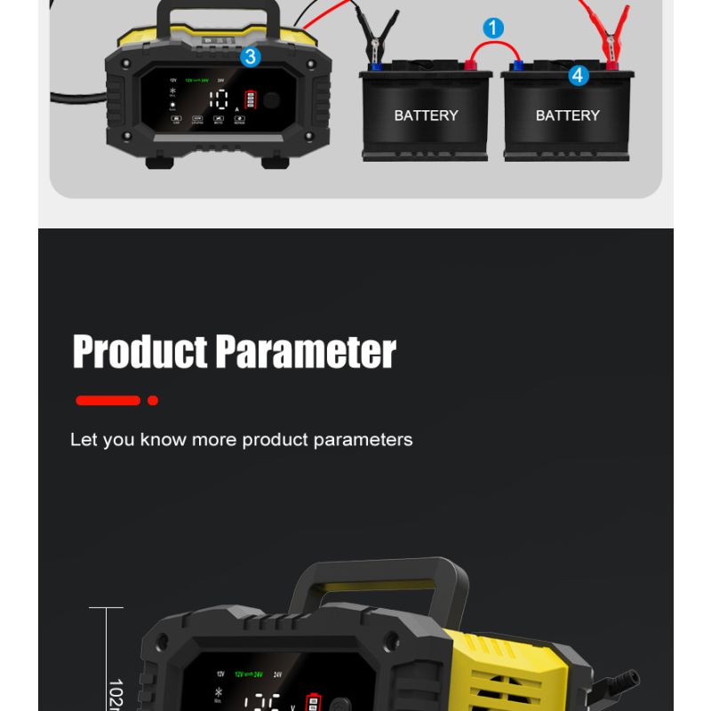 FOXSUR bærbar bilbatterioplader 12V/24V mikroprocessorstyring til motorcykel lastbil AGM LiFePO4 batterisundhed