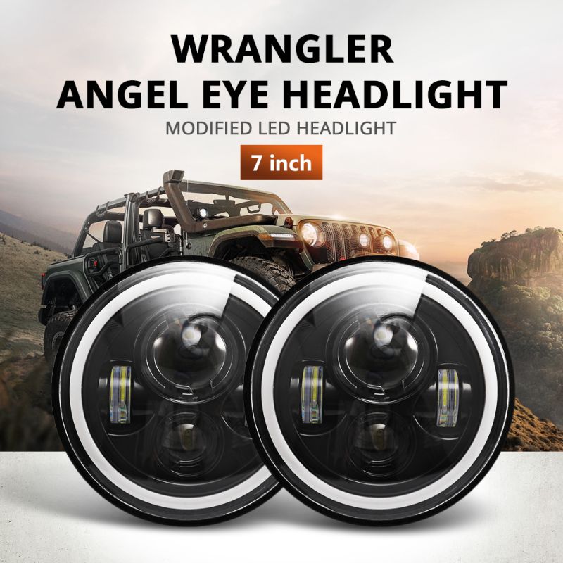 CO LIGHT 7 Tommer LED Forlygter H4 DRL med Gul Angel Eye til Jeep Wrangler Lada Niva 4x4 Holdbar Opgradering