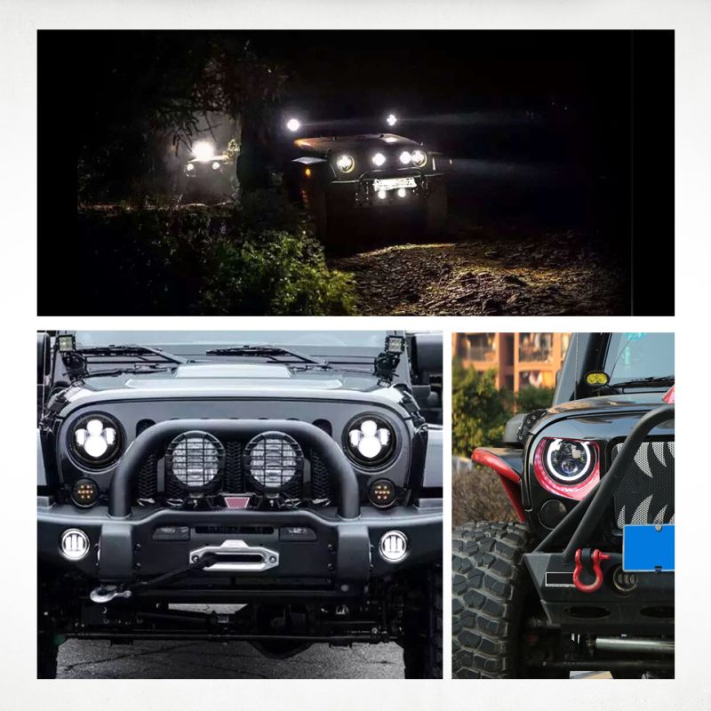 CO LIGHT 7 Tommer LED Forlygter H4 DRL med Gul Angel Eye til Jeep Wrangler Lada Niva 4x4 Holdbar Opgradering