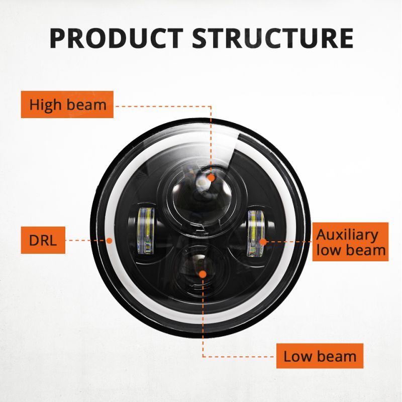 CO LIGHT 7 Tommer LED Forlygter H4 DRL med Gul Angel Eye til Jeep Wrangler Lada Niva 4x4 Holdbar Opgradering
