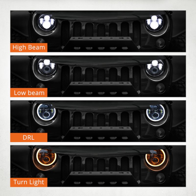 CO LIGHT 7 Tommer LED Forlygter H4 DRL med Gul Angel Eye til Jeep Wrangler Lada Niva 4x4 Holdbar Opgradering