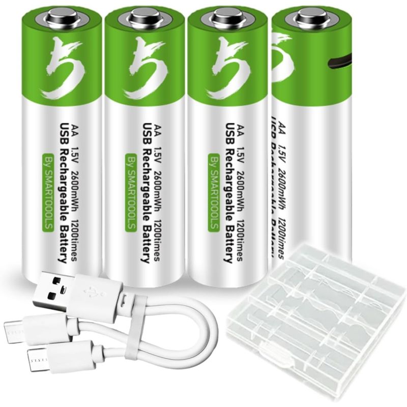 Genopladelige AA Batterier m/USB/Type-C | 2600mWh, 1.5V | Miljøvenlige & Lang Levetid
