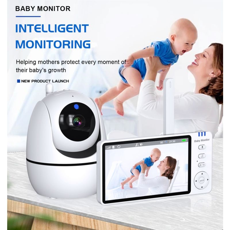 ABM501 video babyalarm 5,0 tommer LCD to-vejs lyd natvision bærbar 2,4G trådløs temperaturovervågning musik
