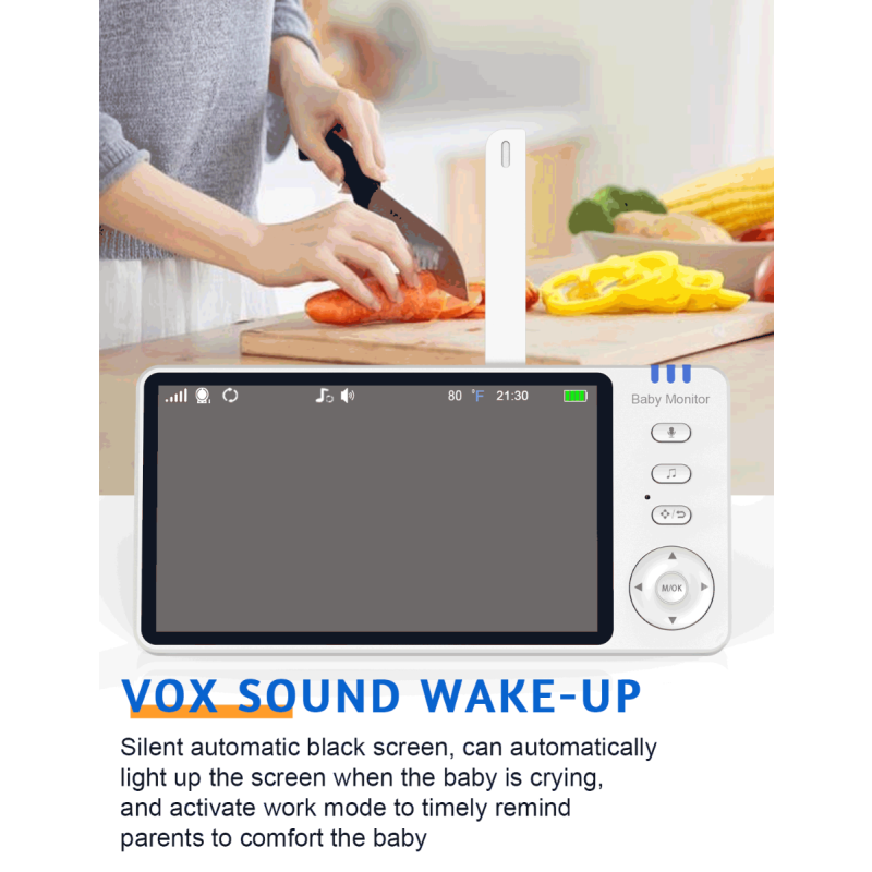 ABM501 video babyalarm 5,0 tommer LCD to-vejs lyd natvision bærbar 2,4G trådløs temperaturovervågning musik