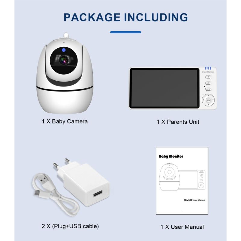 ABM501 video babyalarm 5,0 tommer LCD to-vejs lyd natvision bærbar 2,4G trådløs temperaturovervågning musik