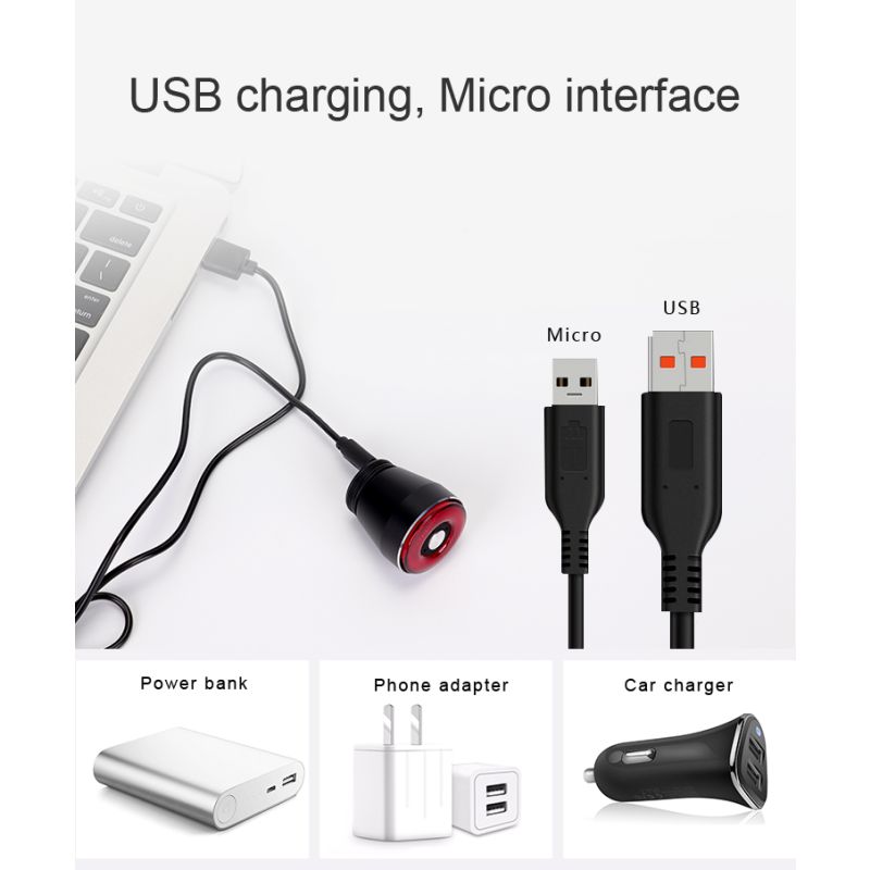 ANTUSI Q5 Smart Cykelbaglygte med Auto Start/Stop Bremsesensor IPx6 Vandtæt LED lyser op for Cykelsikkerhed