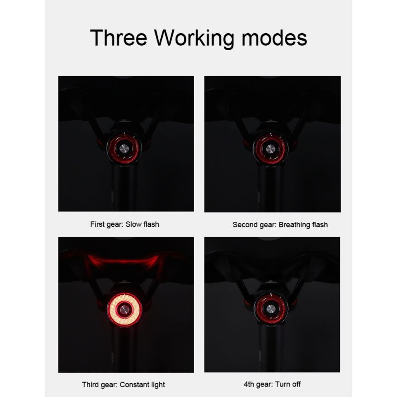 ANTUSI Q5 Smart Cykelbaglygte med Auto Start/Stop Bremsesensor IPx6 Vandtæt LED lyser op for Cykelsikkerhed