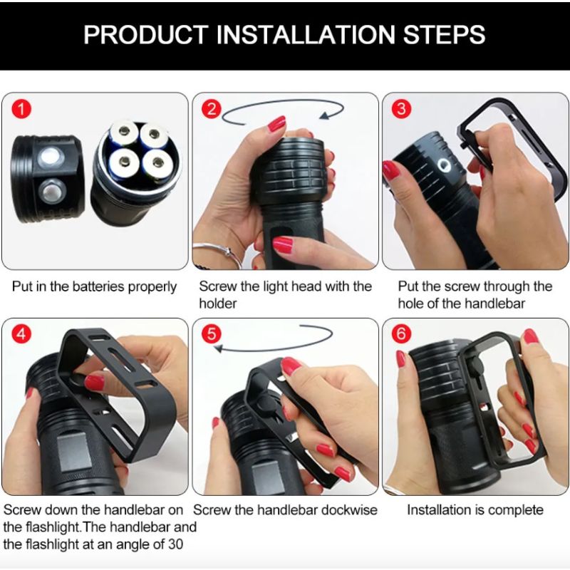 B12 LED dykkerlommelygte IPX8 vandtæt til havudforskning robust aluminiumslegering undervandslys dykkeudstyr