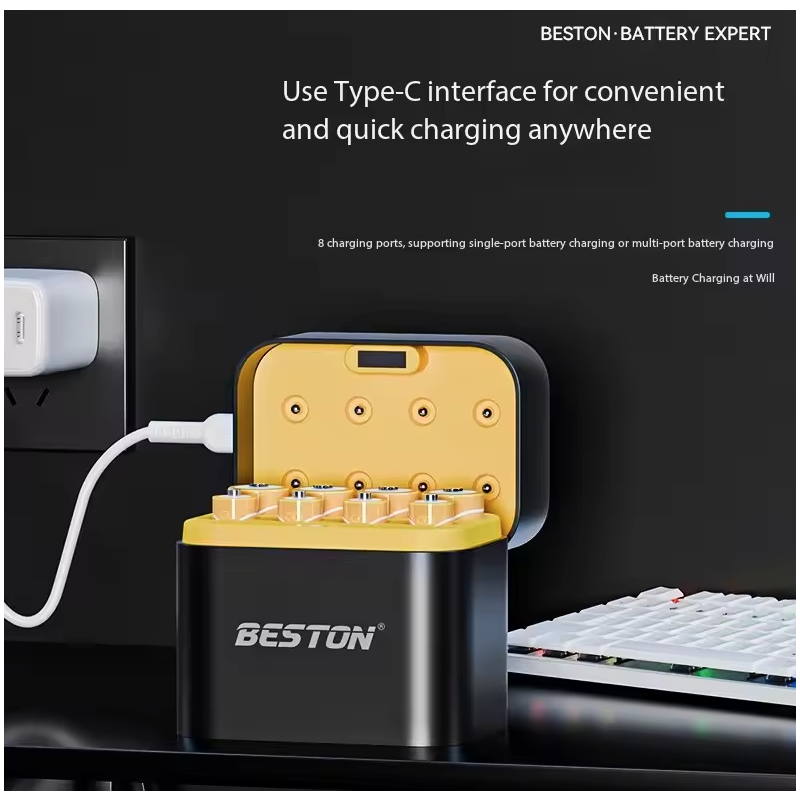 Beston Smart Batterioplader Sæt: 8 Slots AA/Li-ion, 1.5V 3600mWh. Hurtig Opladning til Kameraer & Gamepads