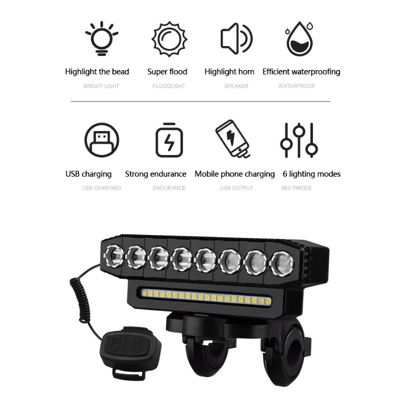 USB genopladeligt cykelforlygte med 120dB cykelhorn robust vandtæt design perfekt til urban pendlercykling