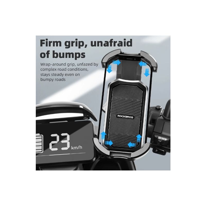 ROCKBROS Cykeltelefonholder til 4,7-6,8 tommer smartphone stødabsorberende 360° roter cykling eventyr