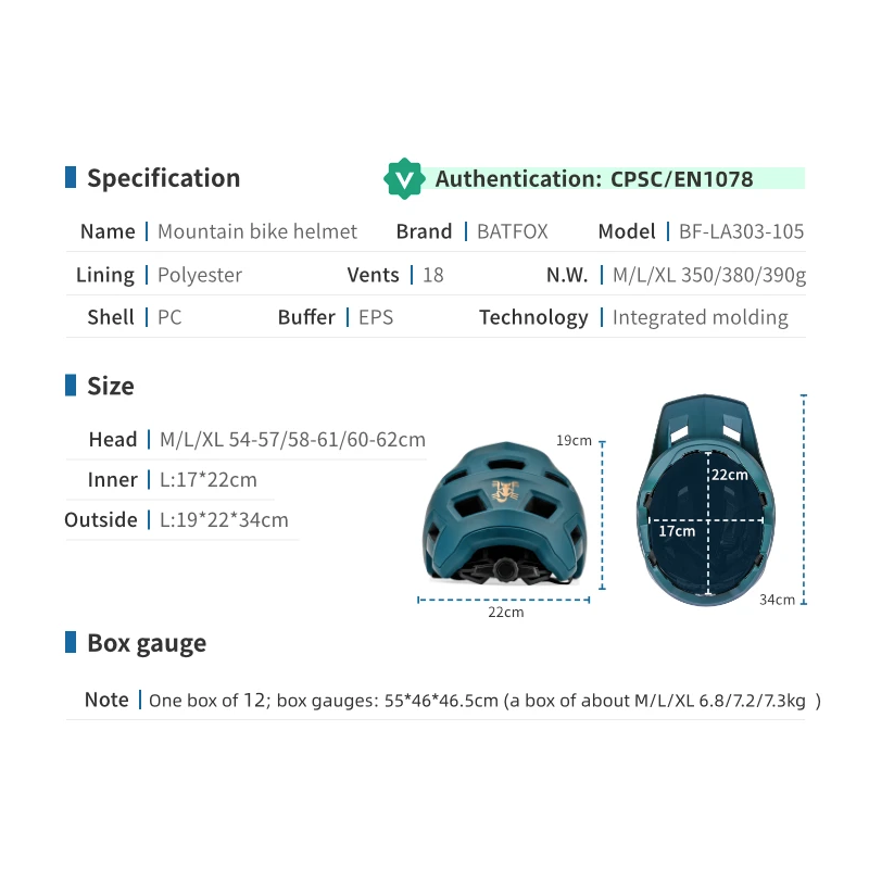BATFOX mountaincykelhjelm til mænd kvinder justerbar størrelse In-Mould teknologi farverig letvægts hjelm