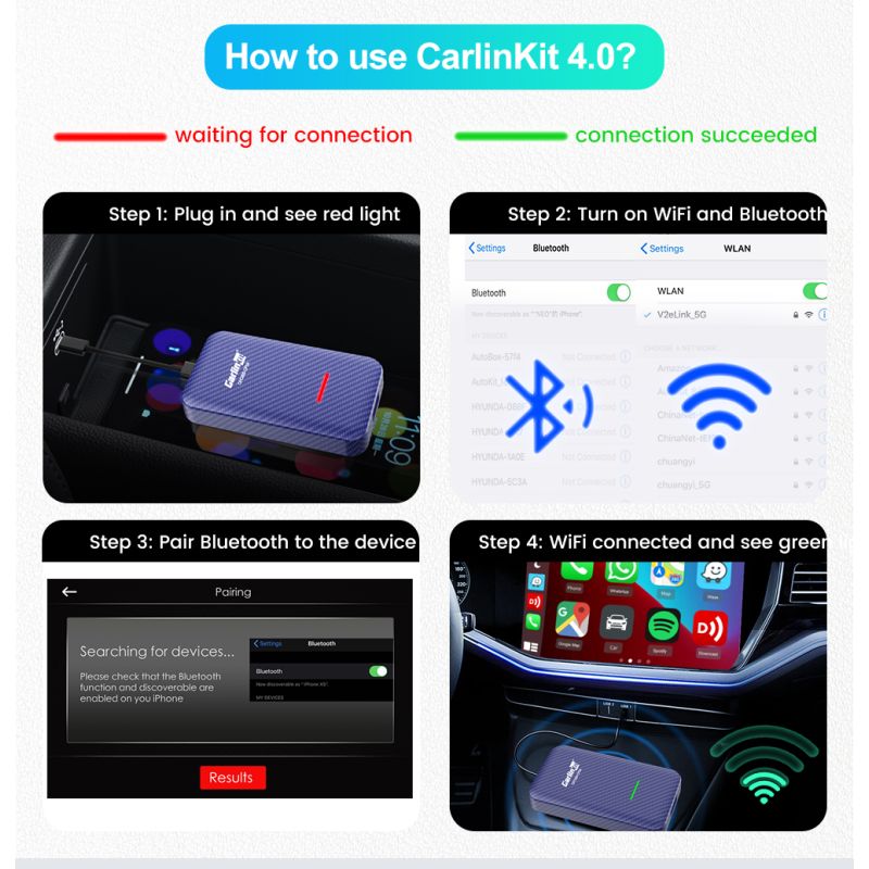 Opgradér Audi VW Kia med CarlinKit 4.0 Trådløs CarPlay Box Plug and Play Kompakt Biladapter for Bedre Køreoplevelse