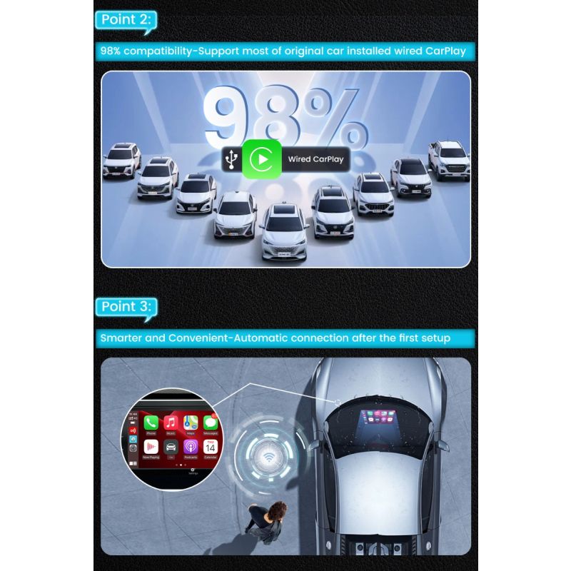 Opgradér Audi VW Kia med CarlinKit 4.0 Trådløs CarPlay Box Plug and Play Kompakt Biladapter for Bedre Køreoplevelse