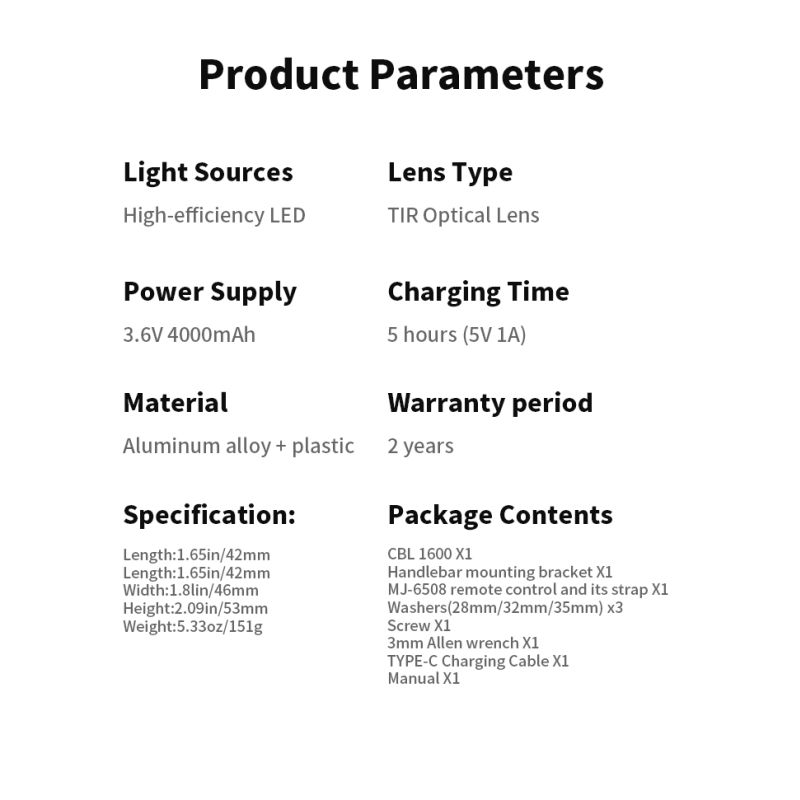 Magicshine CBL1600 Cykel Forlygter 1600 Lumen Hængende Cut-off Kabel LED Cykellys til Sikre Natteture MTB