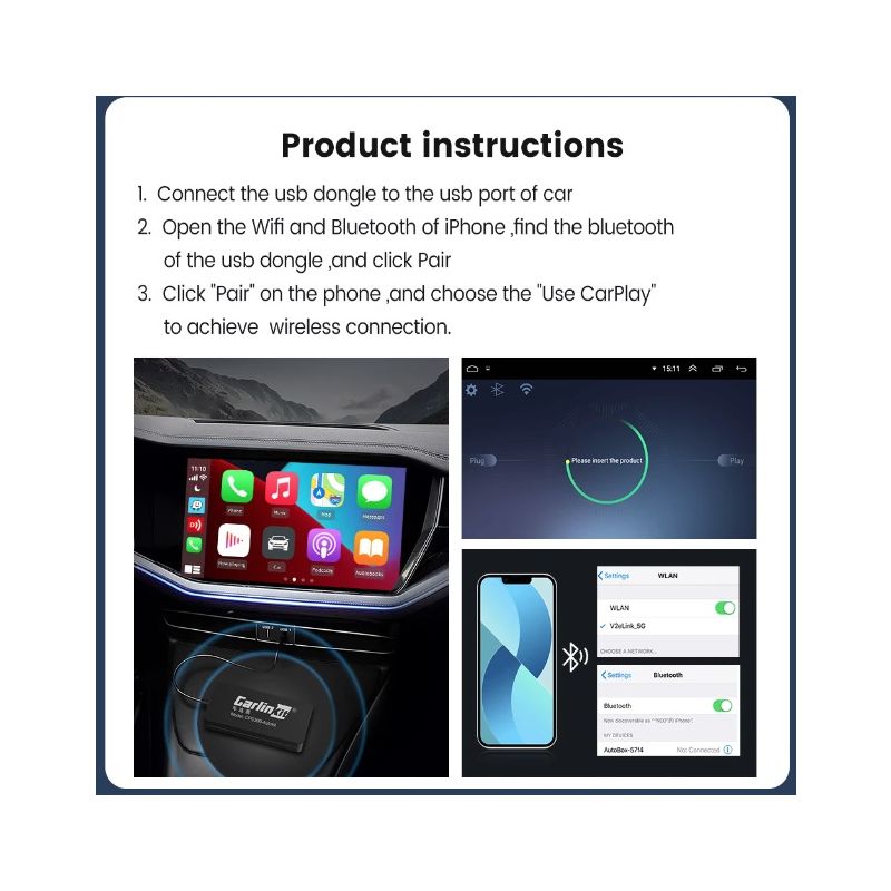 CarlinKit USB CarPlay Dongle nem installation AI Box til Android bilradio smartphone integration rejsekammerat