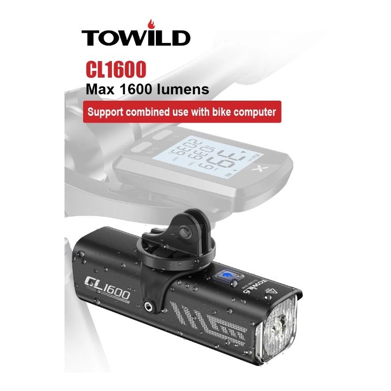 TOWILD CL1600 cykellygte 1600LM LED med USB genopladelig 21700 batteri vandtæt trådløs fjernbetjening