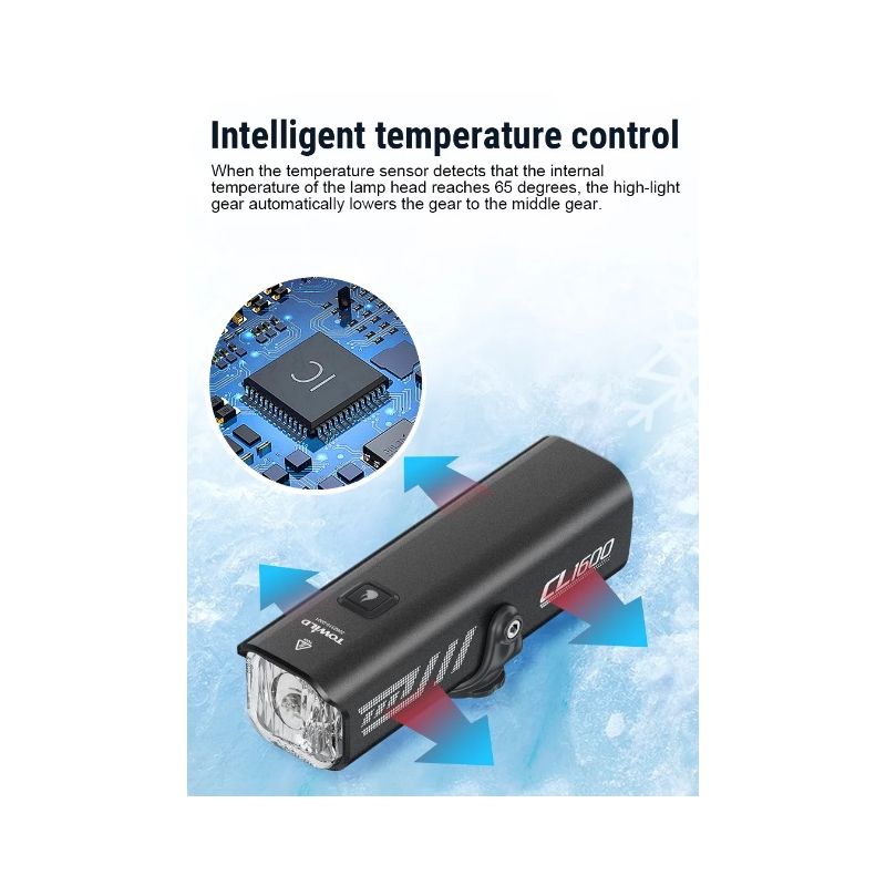 TOWILD CL1600 cykellygte 1600LM LED med USB genopladelig 21700 batteri vandtæt trådløs fjernbetjening