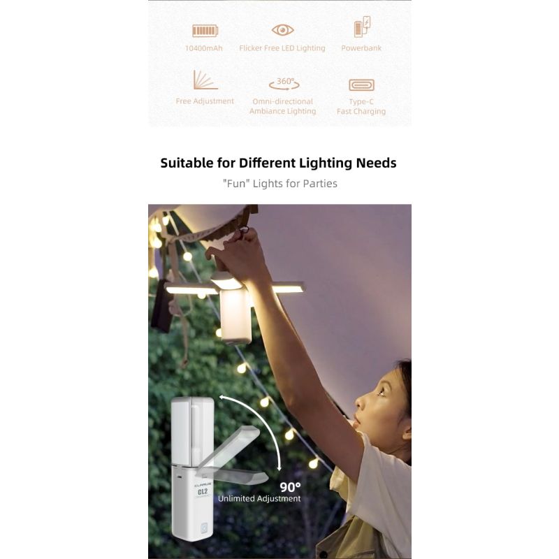 Klarus CL2 750 Lumen fritfoldelig campinglygte med øjenplejende 90-graders justerbare pærer og 7 lystilstande