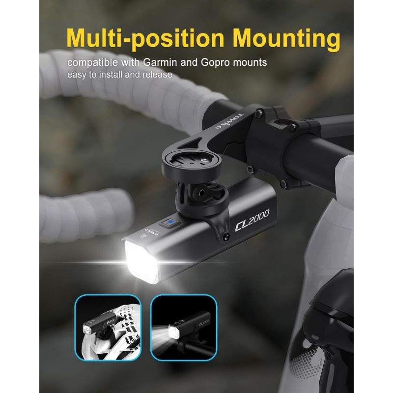 TOWILD CL2000: 2000 Lumen Super Kraftig Cykellygte | Vandtæt & Blændfri til Natkørsel