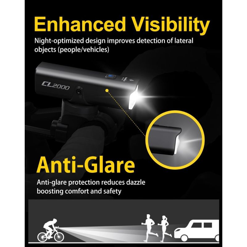 TOWILD CL2000: 2000 Lumen Super Kraftig Cykellygte | Vandtæt & Blændfri til Natkørsel