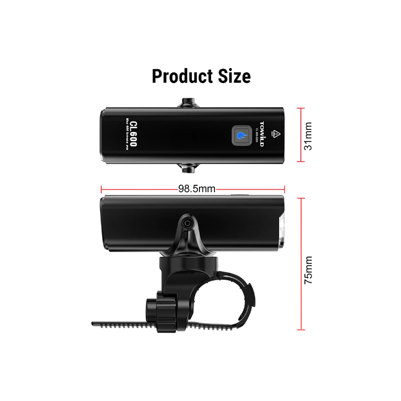 TOWILD CL600 LED Cykellygte Forlygte USB Genopladelig 2000mAh Vandtæt Cykelsikkerhed til Bycykling og Skovstier