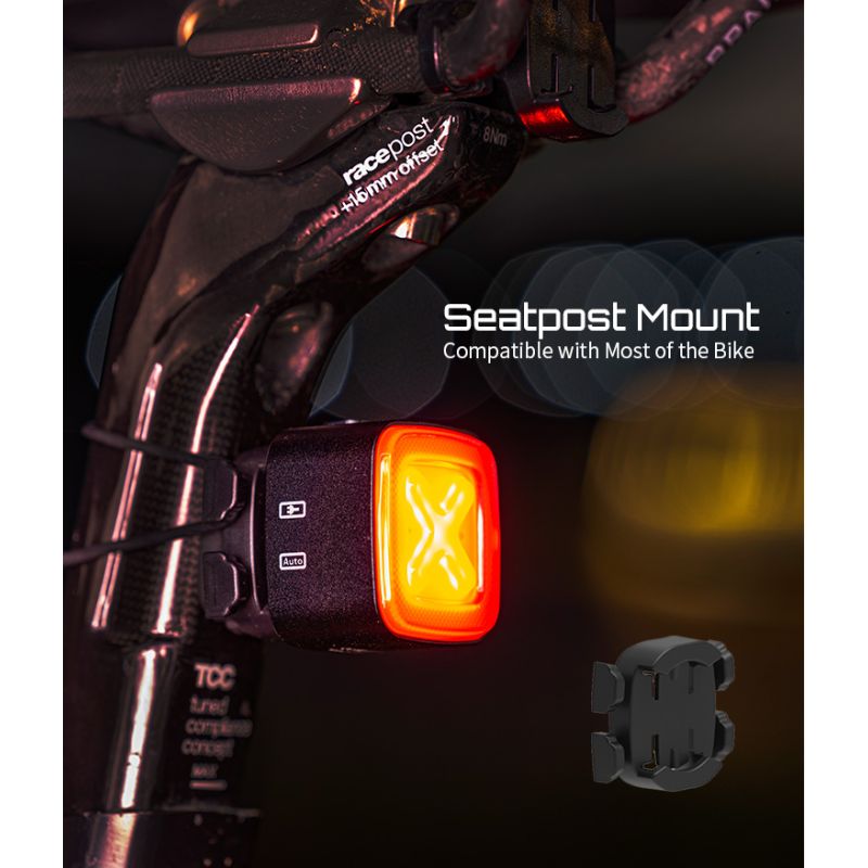 Enfitnix Cubelite III Smart baglygte med USB-opladning 30 lumen LED og IPX6 cykelsikkerhed cykeltilbehør
