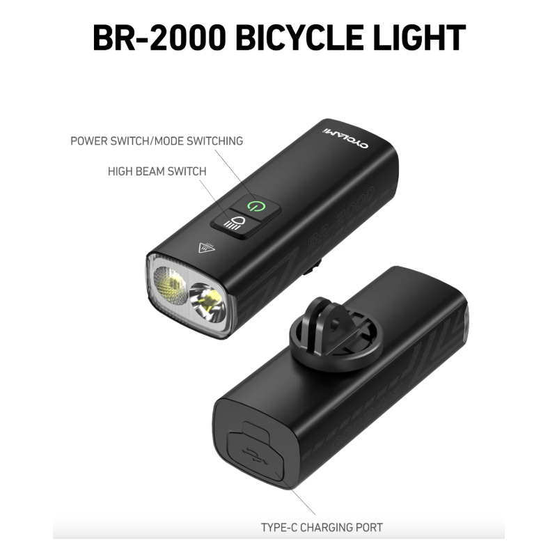 CYCLAMI BR2000 Cykellygte: Lys vejen op med 2000 lumen! Type-C Forlygte til MTB/Landevejscykling.