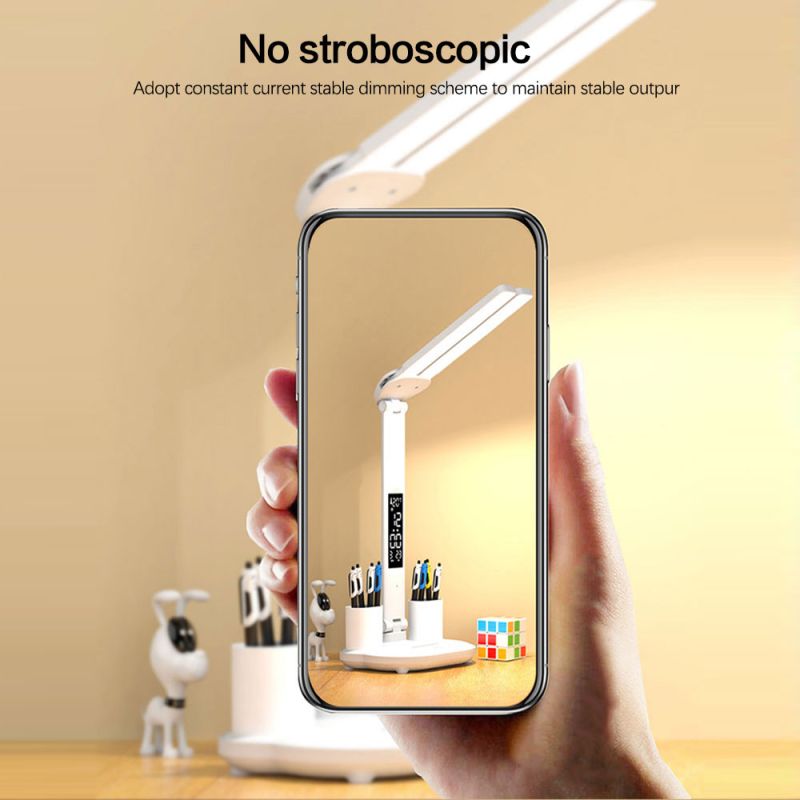 LED skrivebordslampe med kalender USB touch natlys penneholder øjenbeskyttelse justerbar lysstyrke soveværelseslampe