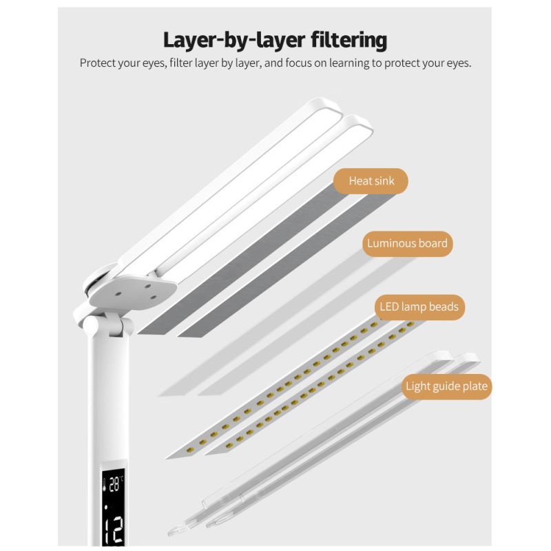 LED skrivebordslampe med kalender USB touch natlys penneholder øjenbeskyttelse justerbar lysstyrke soveværelseslampe