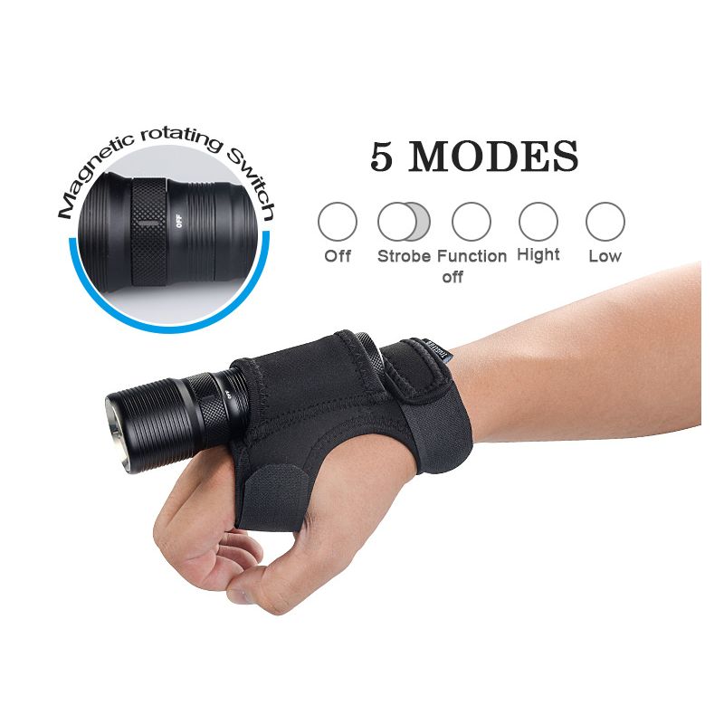 TrustFire TR-DF008 LED dykkerlommelygte 700 lumen med magnetisk kontrolkontakt IPX8 vandtæt til dybdedyk