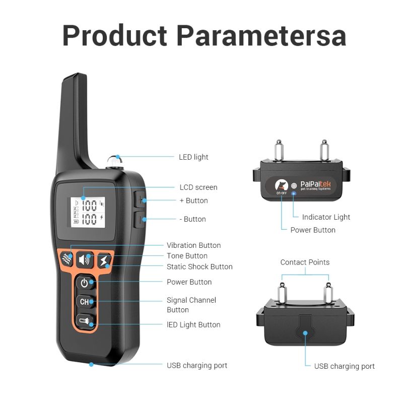 Effektiv 1000m elektrisk hundetræningshalsbånd med fjernbetjening og genopladelig funktion for sikker træning