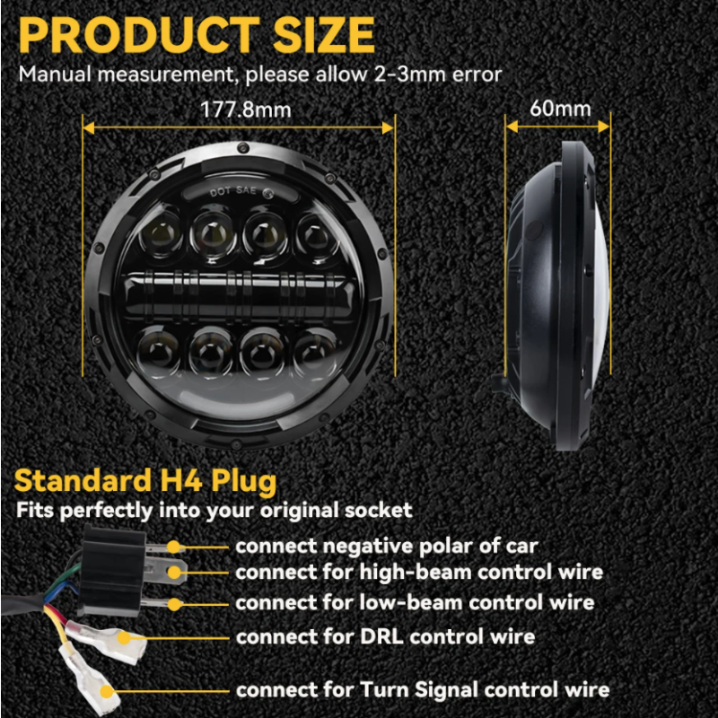 7 tommer motorcykel LED forlygte til Harley Jeep Wrangler Hummer 75W IP67 vandtæt off-road energieffektiv