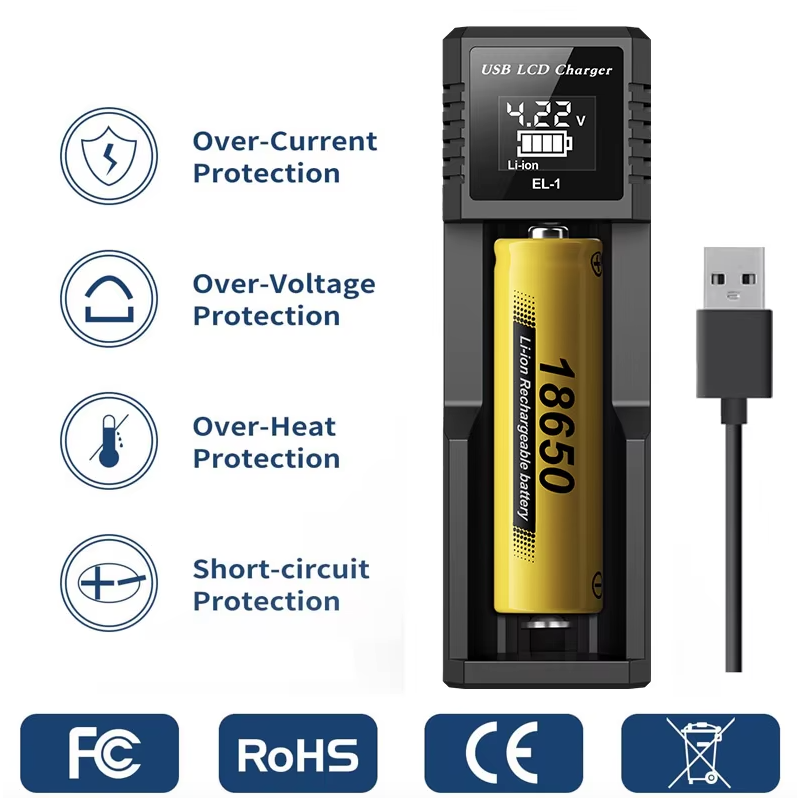 USB batteri smart oplader med LCD display til 18650 3,7V genopladelige og Ni-MH AA AAA batterier