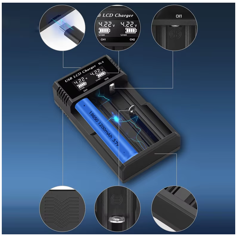 USB batteri smart oplader med LCD display til 18650 3,7V genopladelige og Ni-MH AA AAA batterier