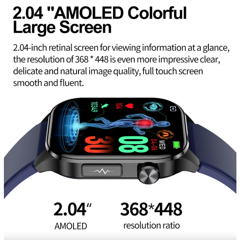 E580 Smartwatch: Blodsukker, EKG, Puls & Blodtryk! IP68 Vandtæt Sundhedsovervågning til Ældre