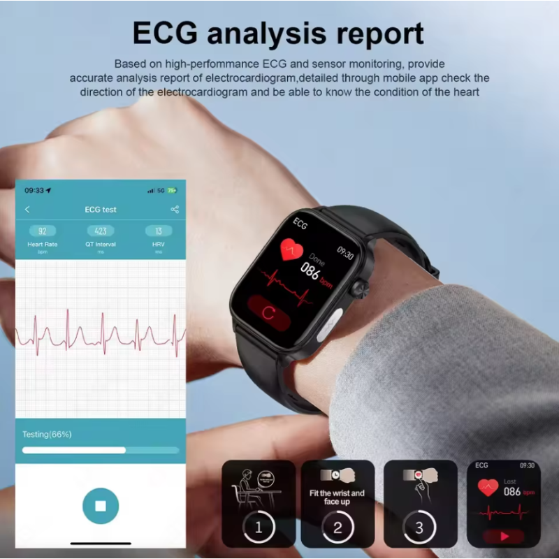 ET585 Smartwatch | EKG, Blodtryk, Puls, AI Sundhedsdiagnose | Herreure & Dameure