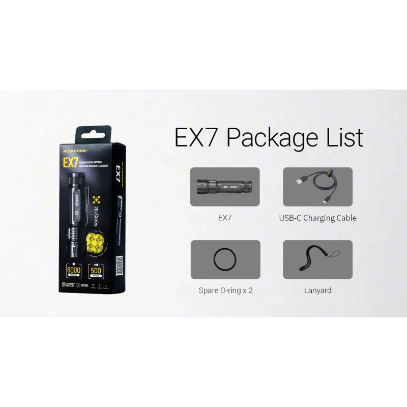 Nitecore EX7 6000 Lumen USB-C Genopladelig Lommelygte - Kraftig & Robust