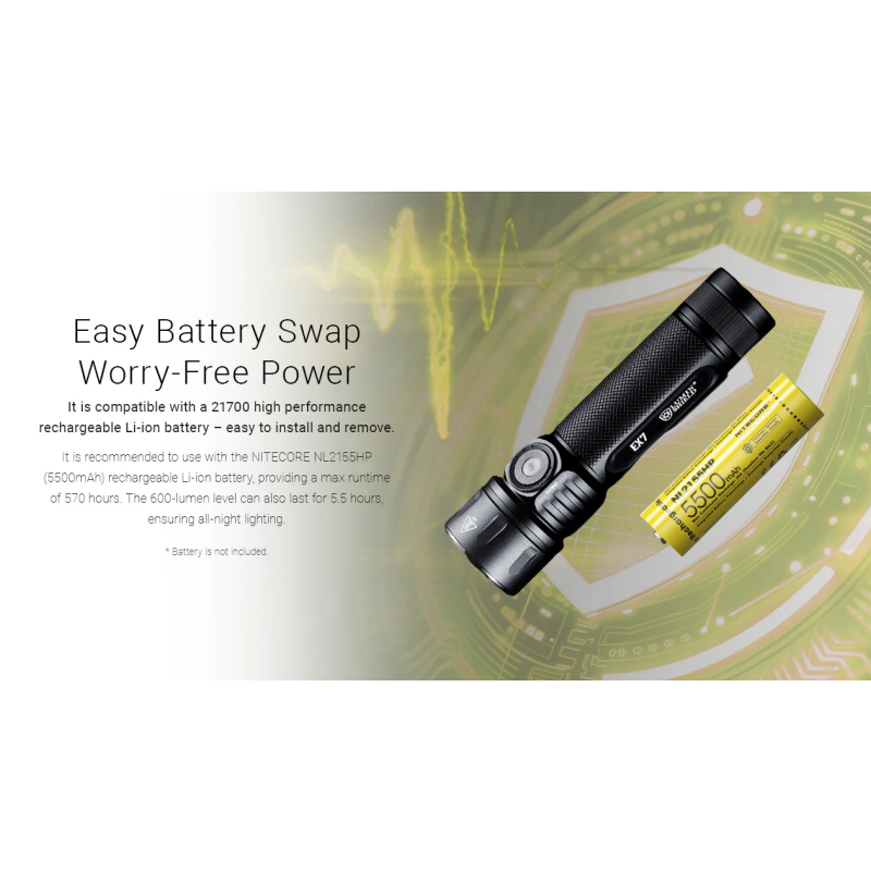 Nitecore EX7 6000 Lumen USB-C Genopladelig Lommelygte - Kraftig & Robust