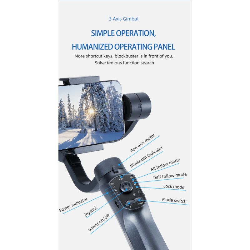 F10 Pro Stabilizer 3-akset telefon Gimbal til jævn videokvalitet og ansigtsgenkendelse Android iPhone kompatibel