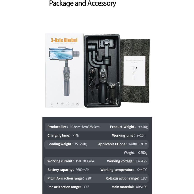 F10 Pro Stabilizer 3-akset telefon Gimbal til jævn videokvalitet og ansigtsgenkendelse Android iPhone kompatibel