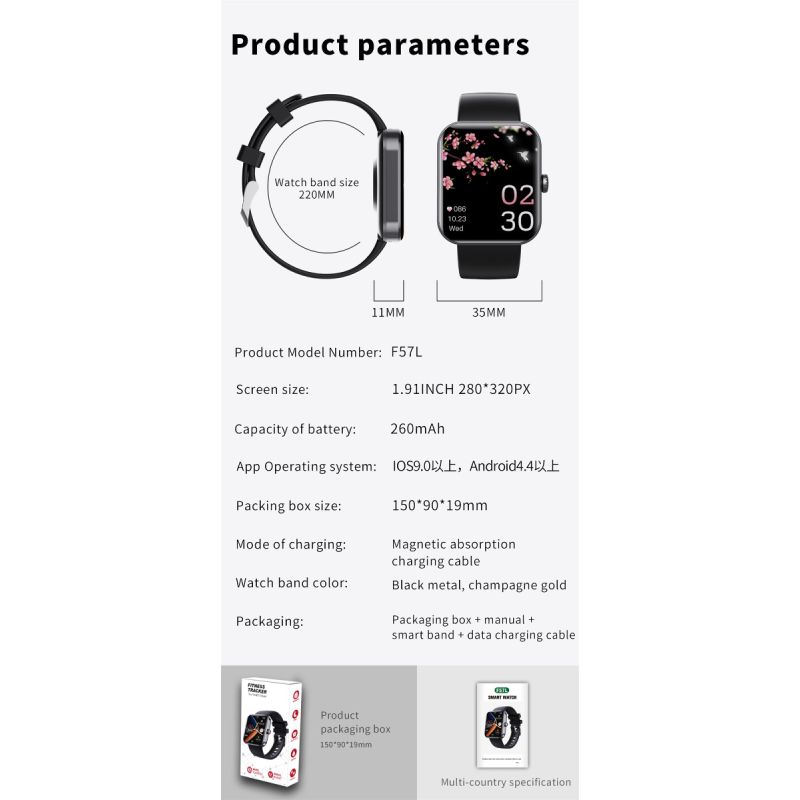 F57L Smartwatch for Blodsukker, Blodtryk & Puls. Sundhed & Sport iOS Android
