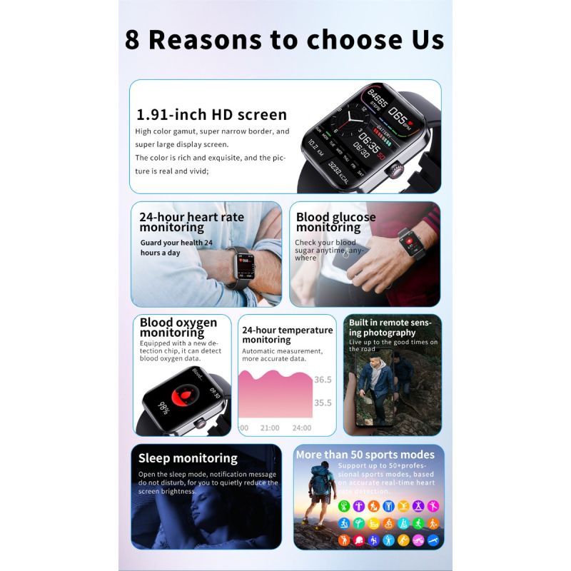 F57L Smartwatch for Blodsukker, Blodtryk & Puls. Sundhed & Sport iOS Android