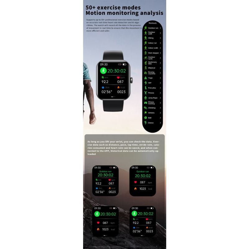 F57L Smartwatch for Blodsukker, Blodtryk & Puls. Sundhed & Sport iOS Android