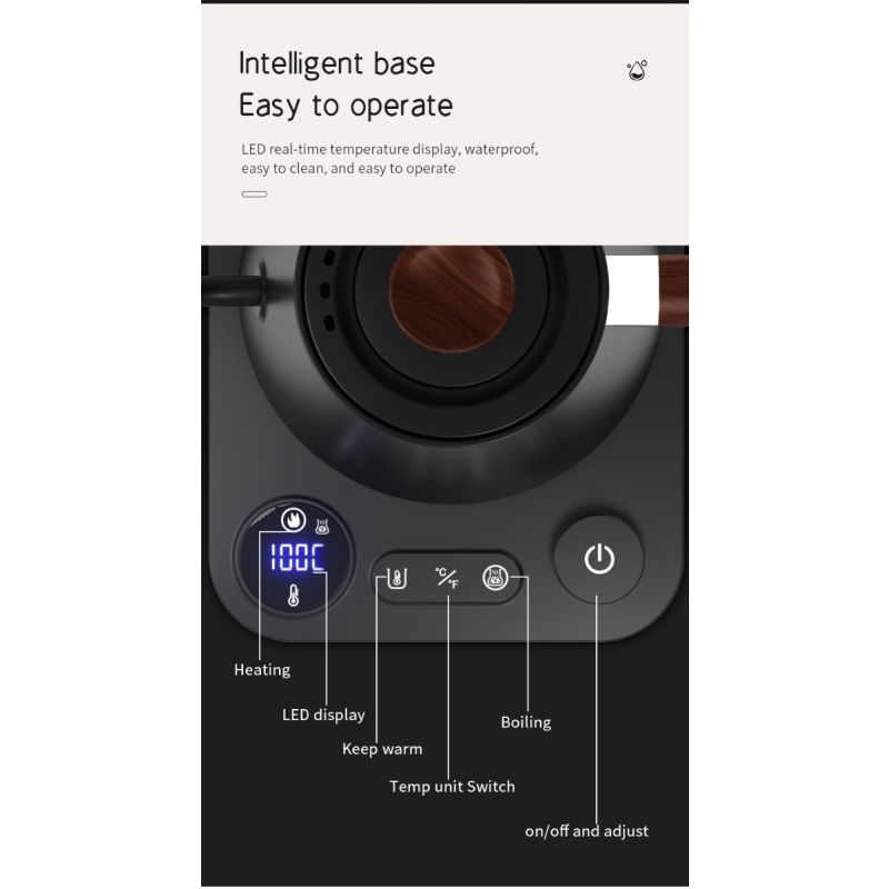 Elektrisk svanehals-kedel med realtids temperaturkontrol hurtig opvarmning præcis hældning sikkert design