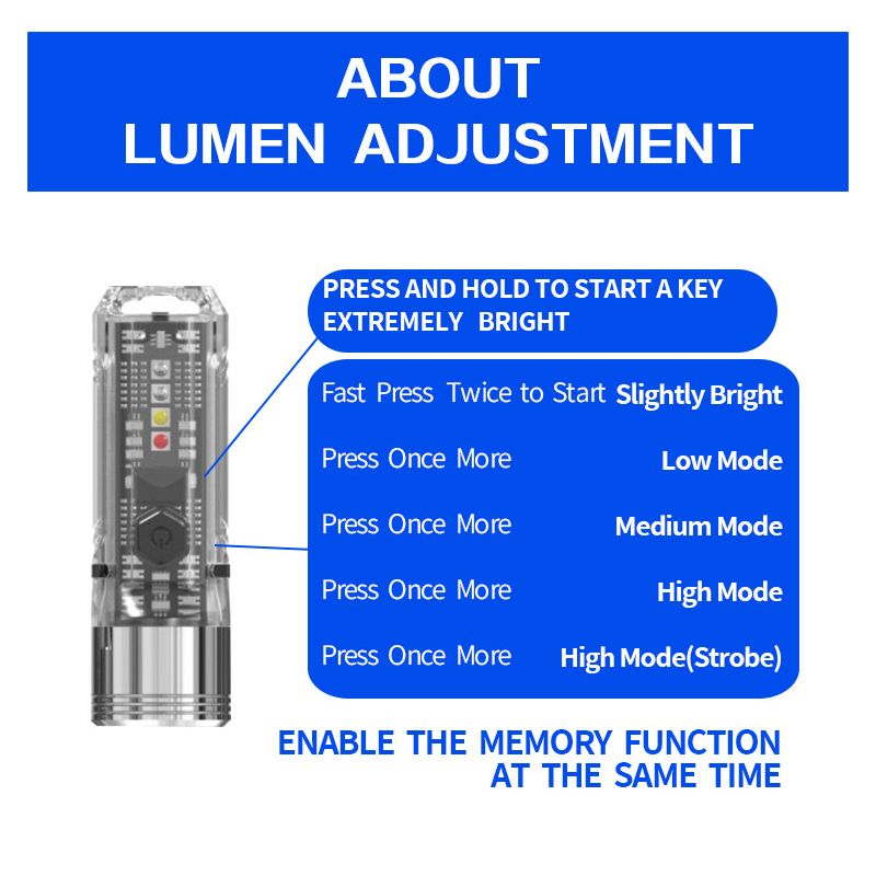 GT13 TIKI Mini nøglering lys USB-genopladelig 1000 lumen kompakt letvægts bærbar belysning til udendørs brug