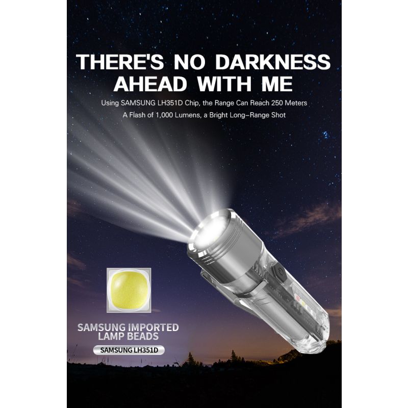 GT13 TIKI Mini nøglering lys USB-genopladelig 1000 lumen kompakt letvægts bærbar belysning til udendørs brug