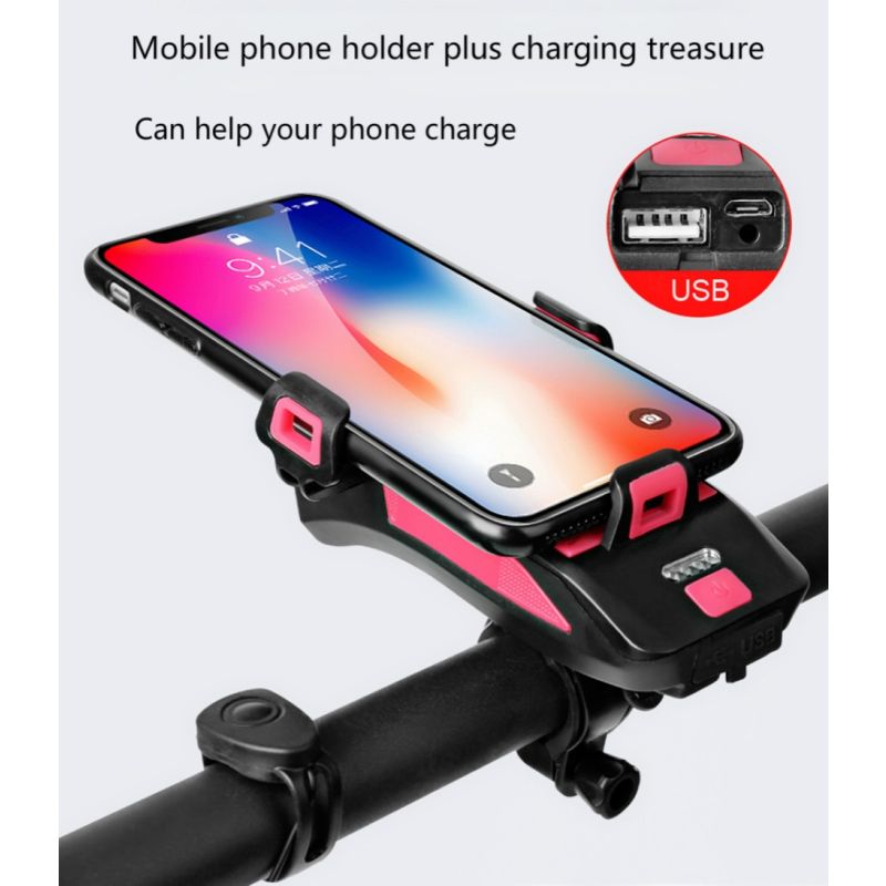 Multifunktionel cykellampe 800 lumens LED cykellys med powerbank telefonholder og cykelhorn til natcykling